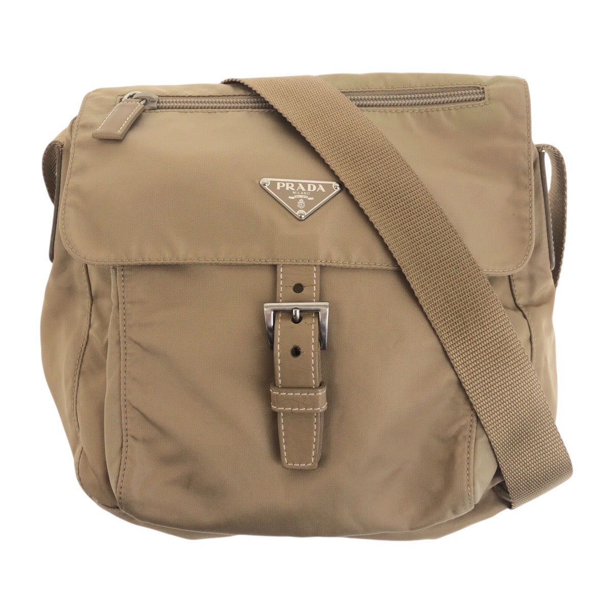 Shoulder Bag Silvermetal Test Triangle With Logo Nylon Beige
