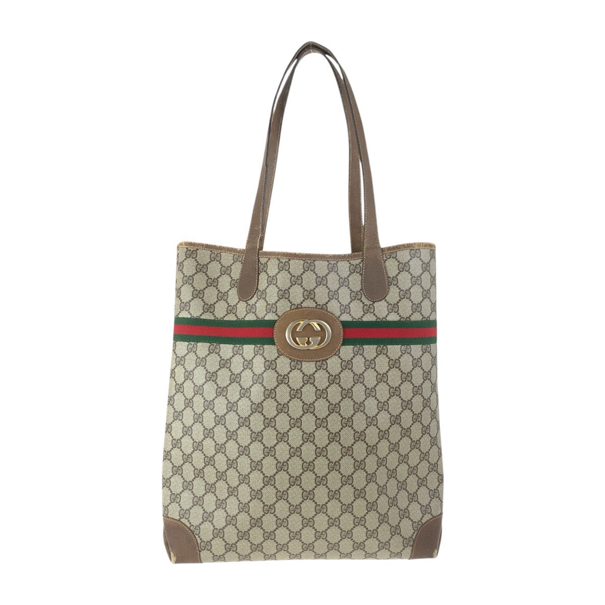 Gucci 002 904 GG Supreme Metal Canvas Brown Beige Gold Tote Bag