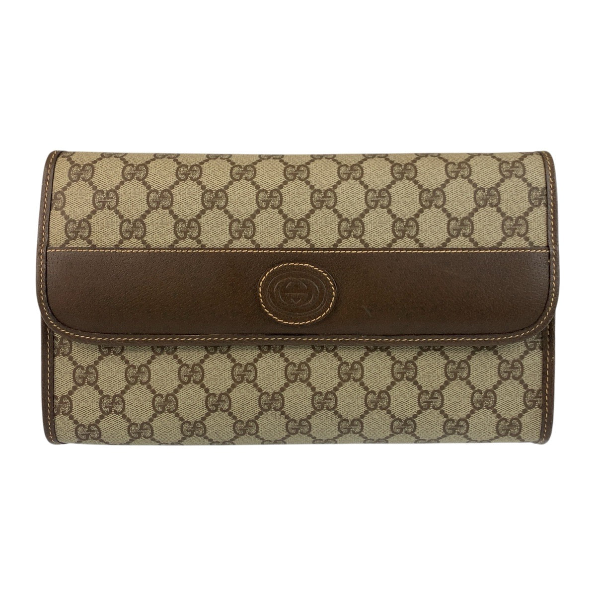 Gucci 004 261 GG Supreme Metal Canvas Brown Beige Gold Clutch Bag
