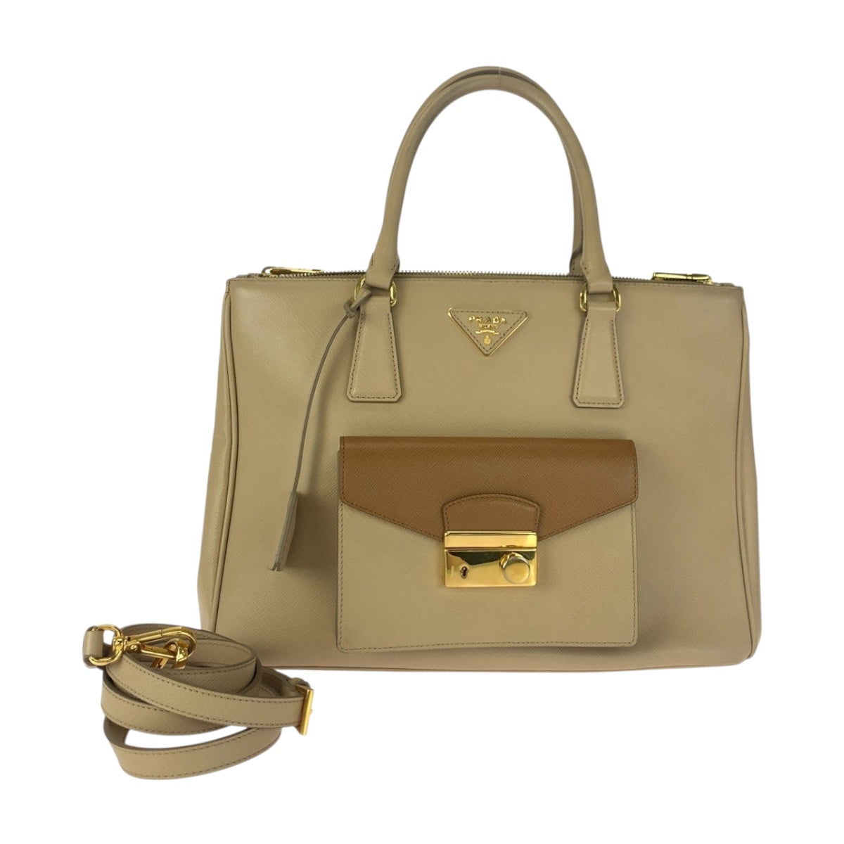 Shoulder Bag Safiano Triangle With Leather Beige