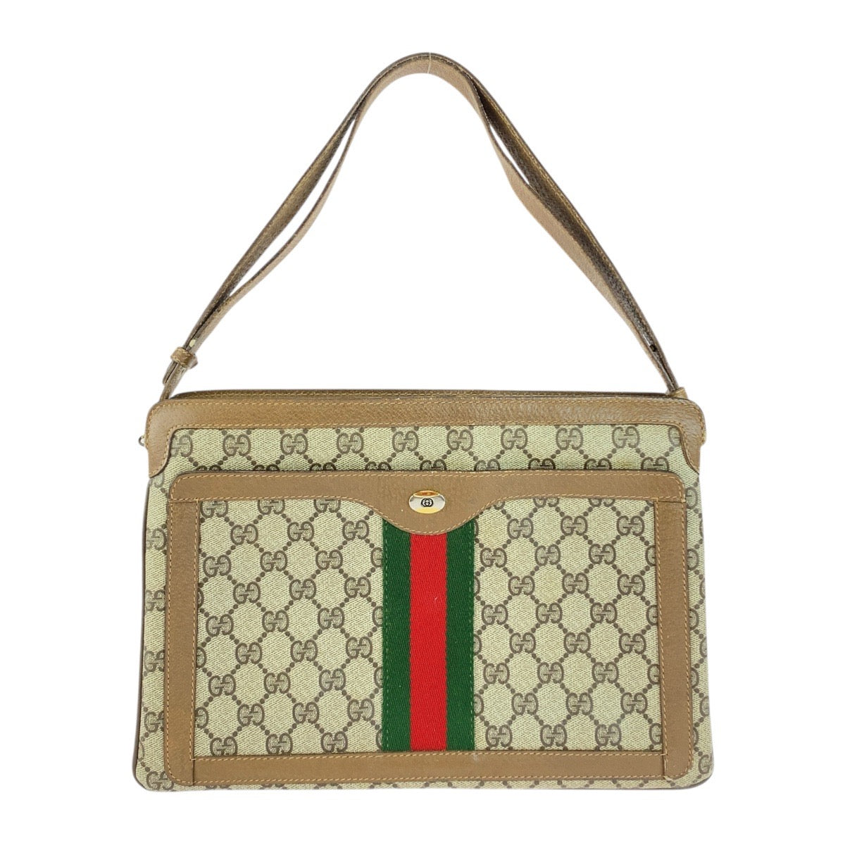 Gucci 14 02 013 GG Supreme Canvas Brown Beige Gold Handbag