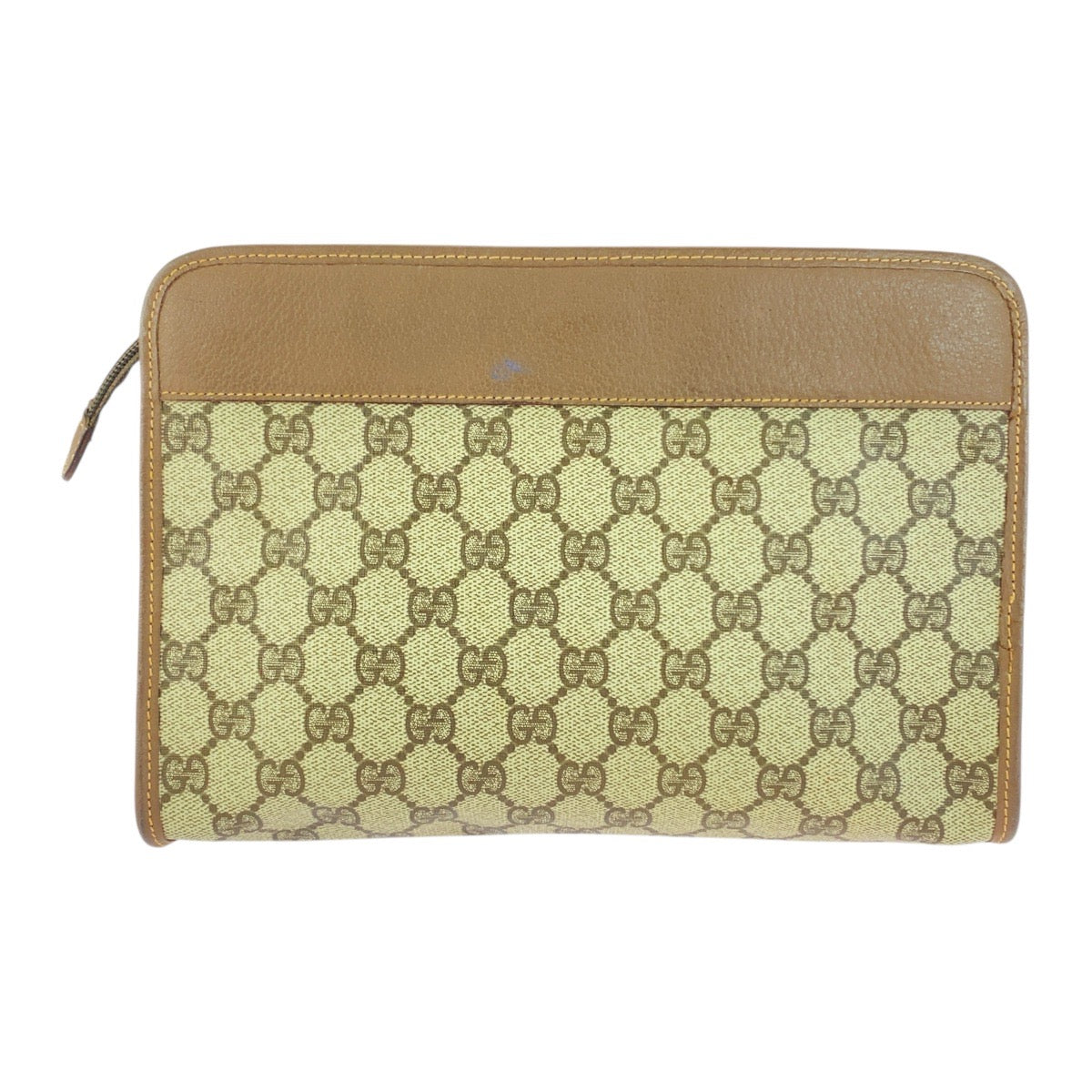 Gucci 014 122 GG Supreme Metal Canvas Brown Beige Gold Clutch Bag
