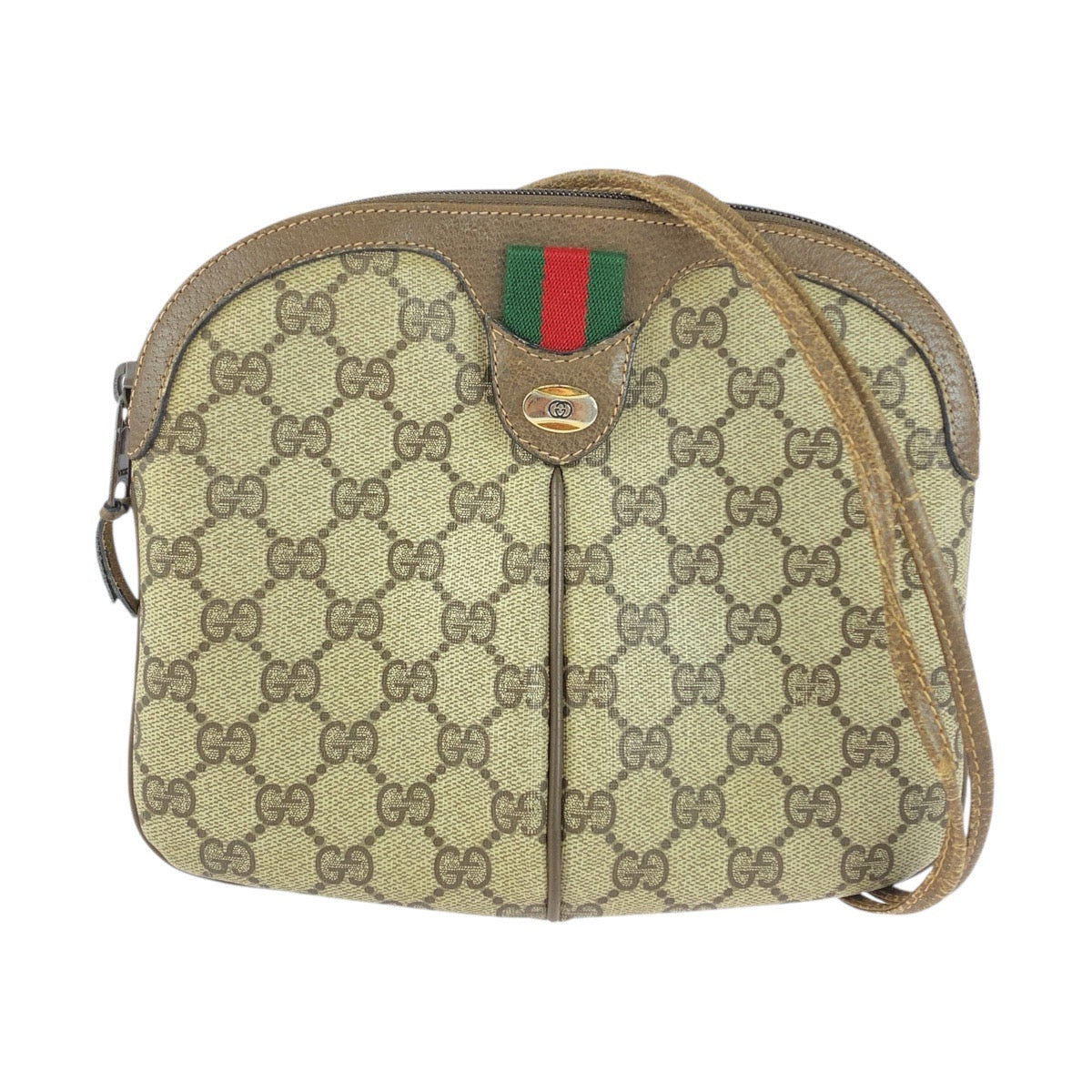 Gucci 904 02 047 GG Supreme Canvas Brown Beige Gold Shoulder Bag