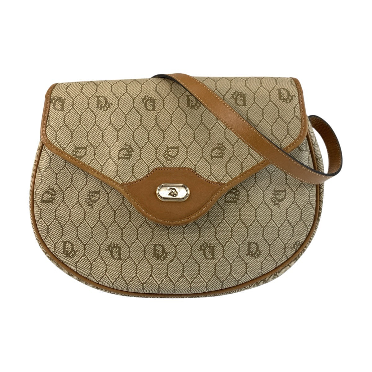 Dior Christian Shoulder Bag Pvc Metal Honeycomb Pattern Brown Beige