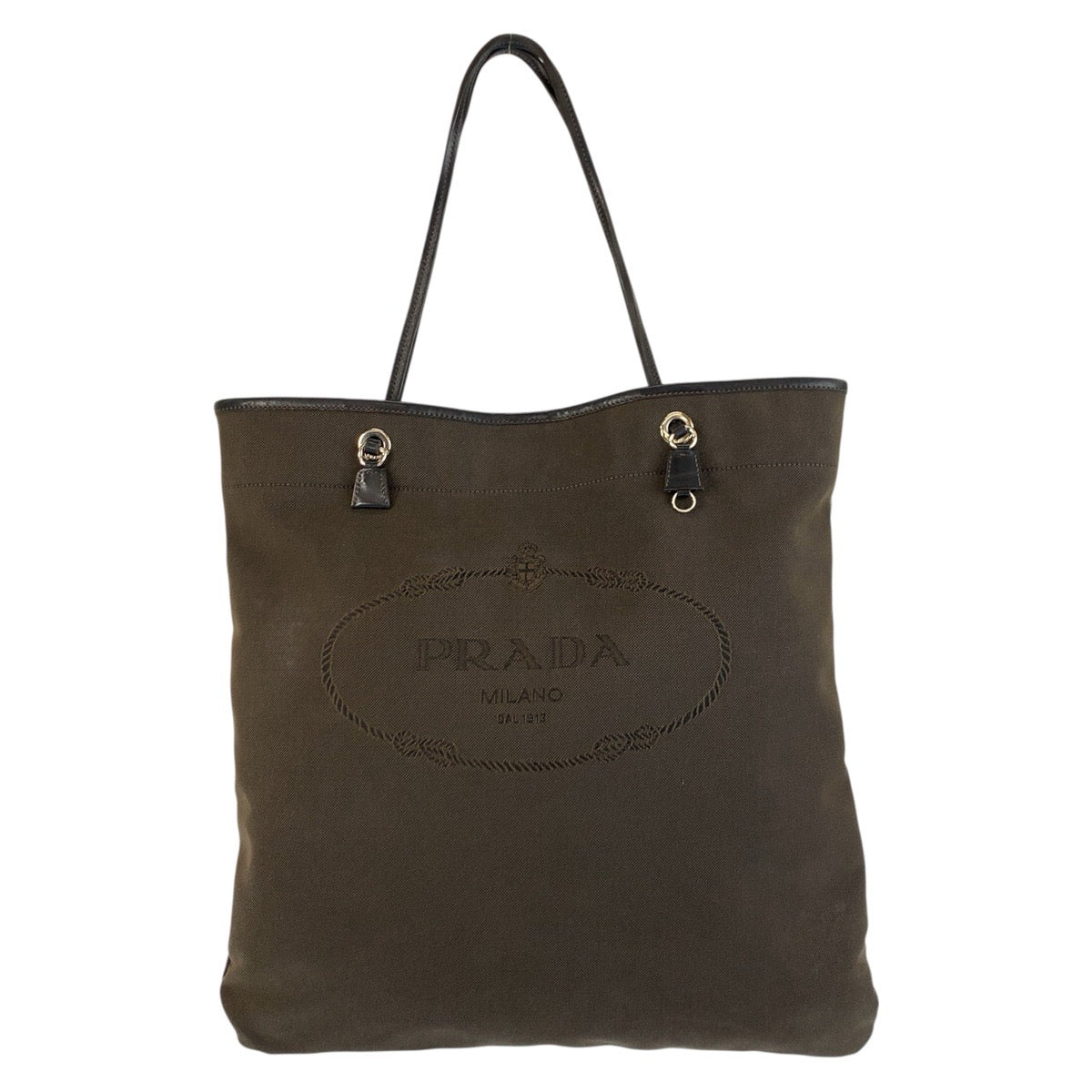 Prada Jacquard 2Way Bag Leather Canvas Logo Travel Bag