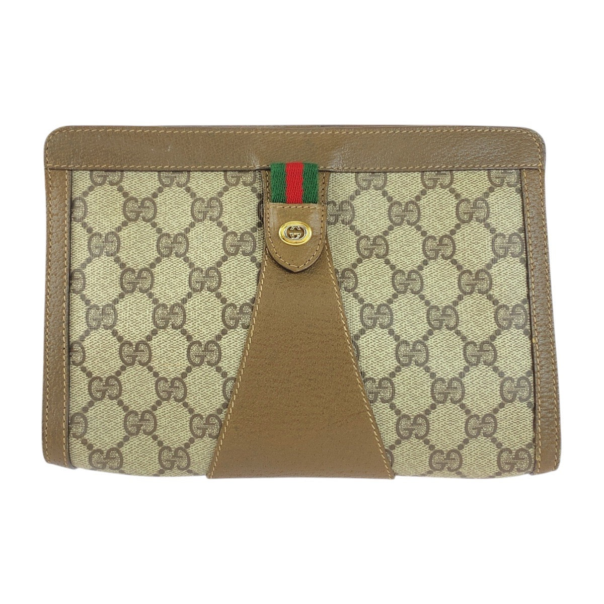 Gucci 89 01 032 GG Supreme Canvas Brown Beige Gold Clutch Bag