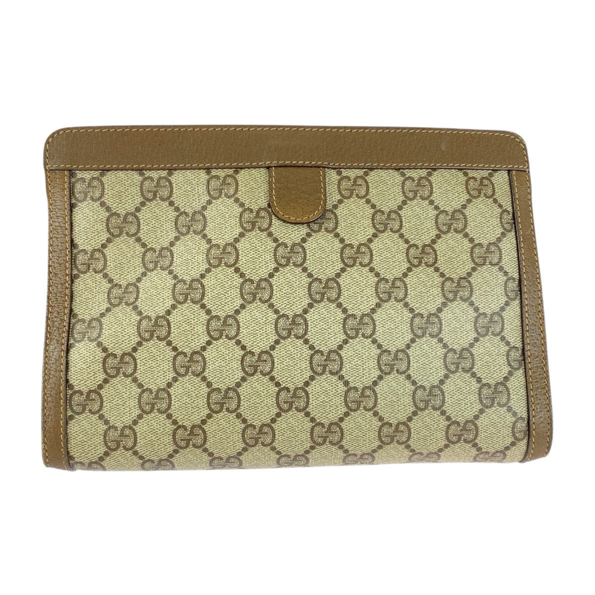 Gucci 89 01 032 GG Supreme Canvas Brown Beige Gold Clutch Bag