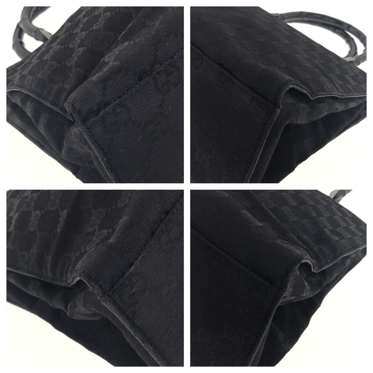 Gucci 002ã» GG Bamboo Canvas Black Silver Tote Bag