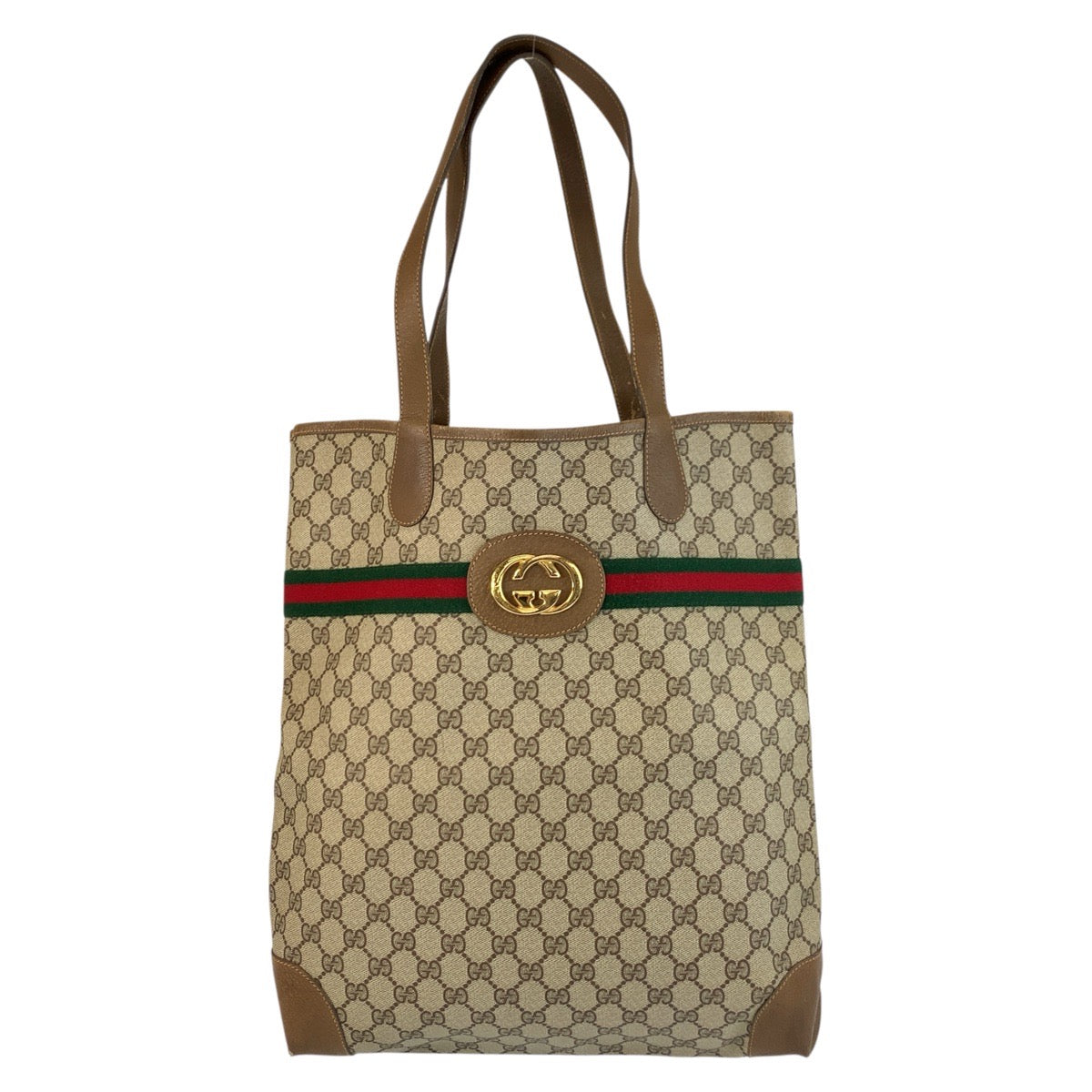 Gucci 002 904 GG Supreme Metal Canvas Beige Gold Tote Bag