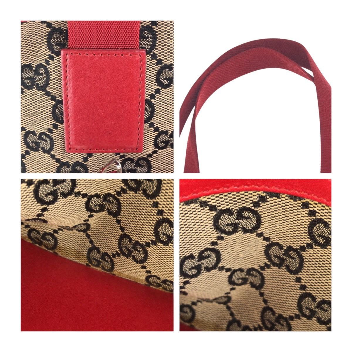 Gucci 019 GG SilverMetal Canvas Red Navy Tote Bag