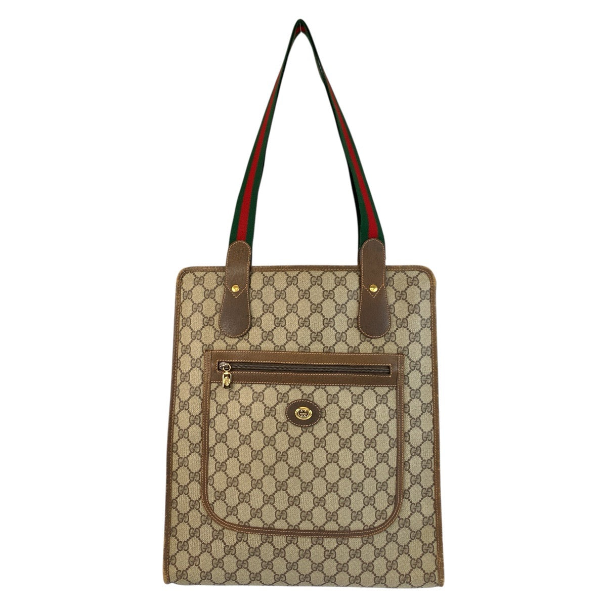 Gucci 89 02 092 GG Supreme Canvas Brown Beige Gold Tote Bag