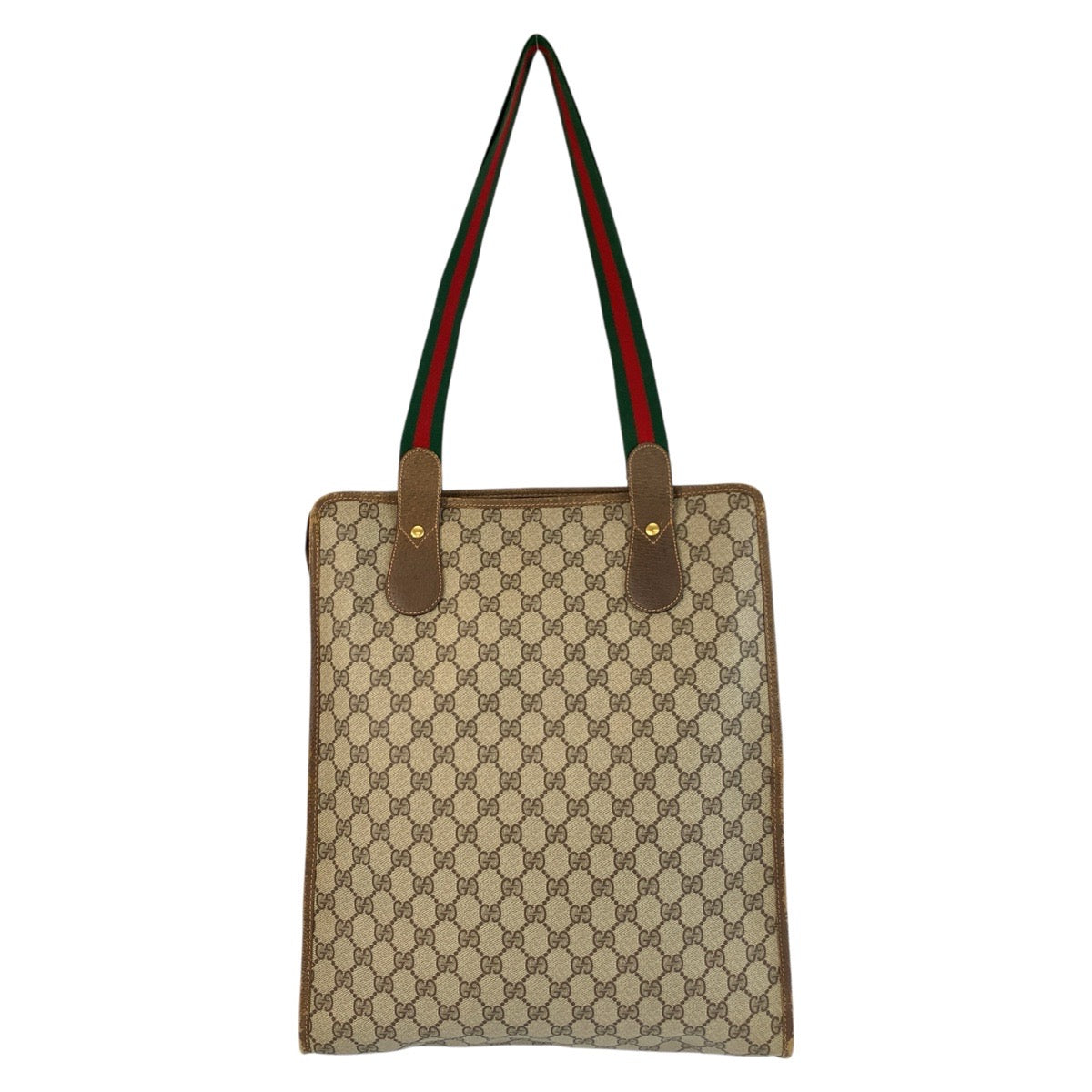 Gucci 89 02 092 GG Supreme Canvas Brown Beige Gold Tote Bag