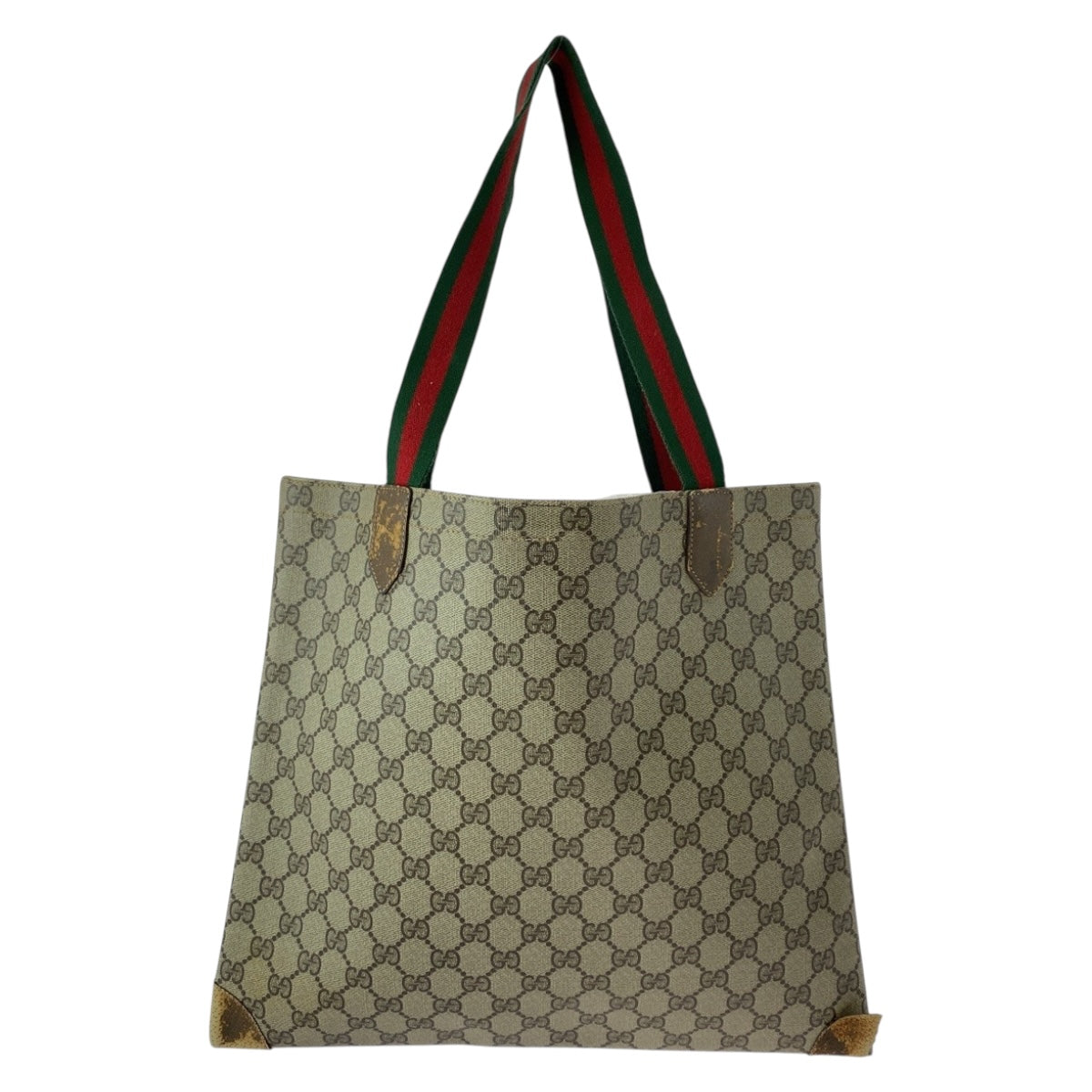 Gucci 002 63 GG Supreme Old Canvas Beige Red Green Tote Bag