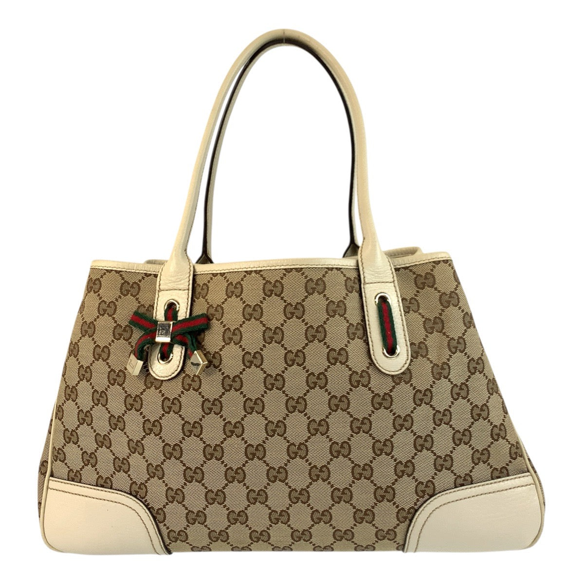 Gucci GG Ivory Metal Prince Shelley Canvas Beige Gold Tote Bag 2