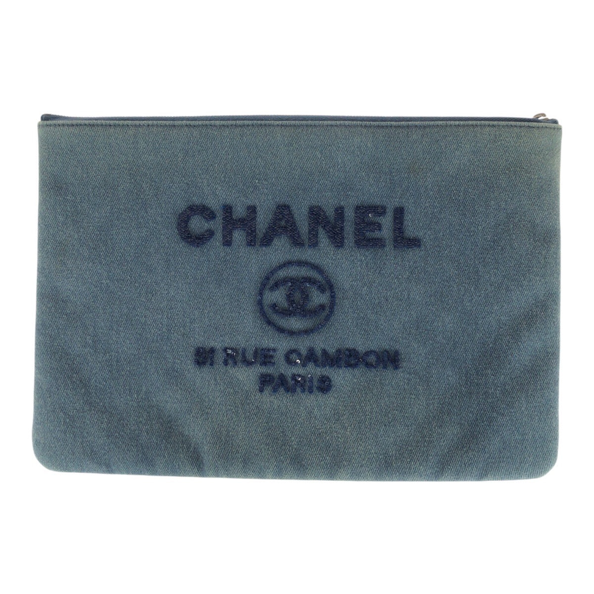 Chanel denim Deauville Sequin Blue Clutch Bag