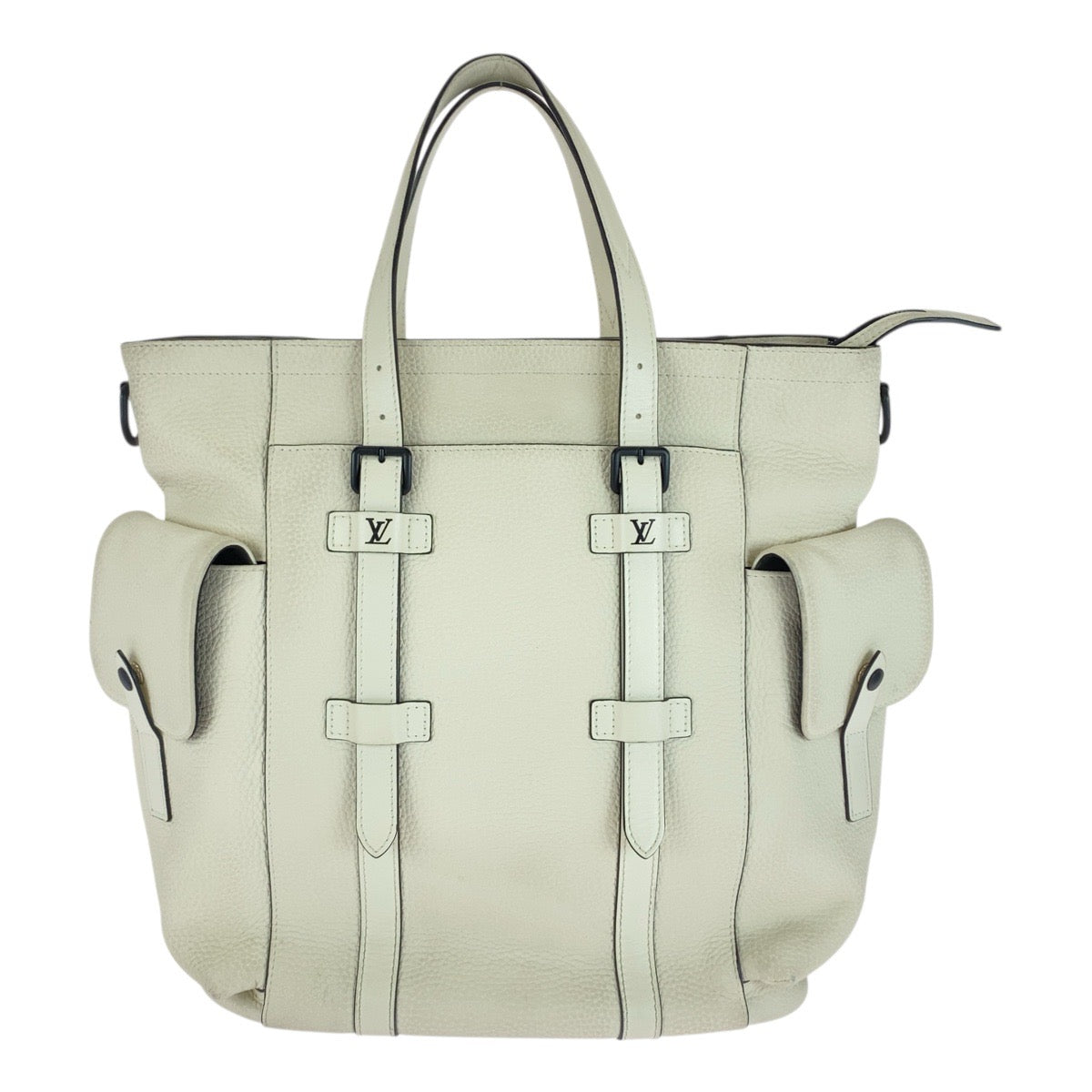 Louis Vuitton M58477 Taurillon Clemence christopher Leather Black White Cream Tote Bag