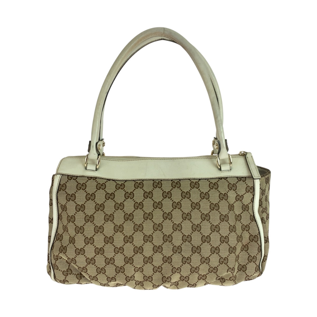 Gucci GG Abbey Canvas White Beige Gold Tote Bag
