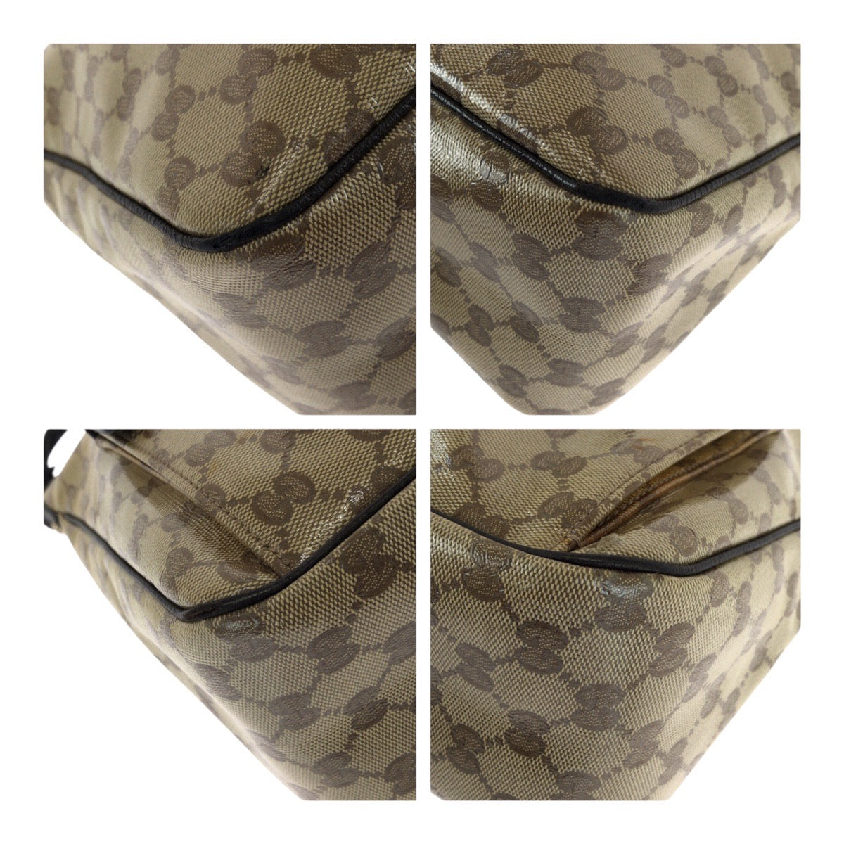 Gucci PVC Metal GG crystal Brown Beige Gold Shoulder Bag