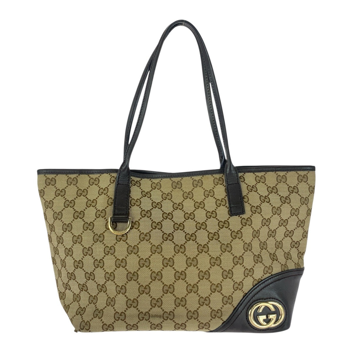 Gucci 169 946 GG Metal Abbey Canvas Brown Gold Tote Bag
