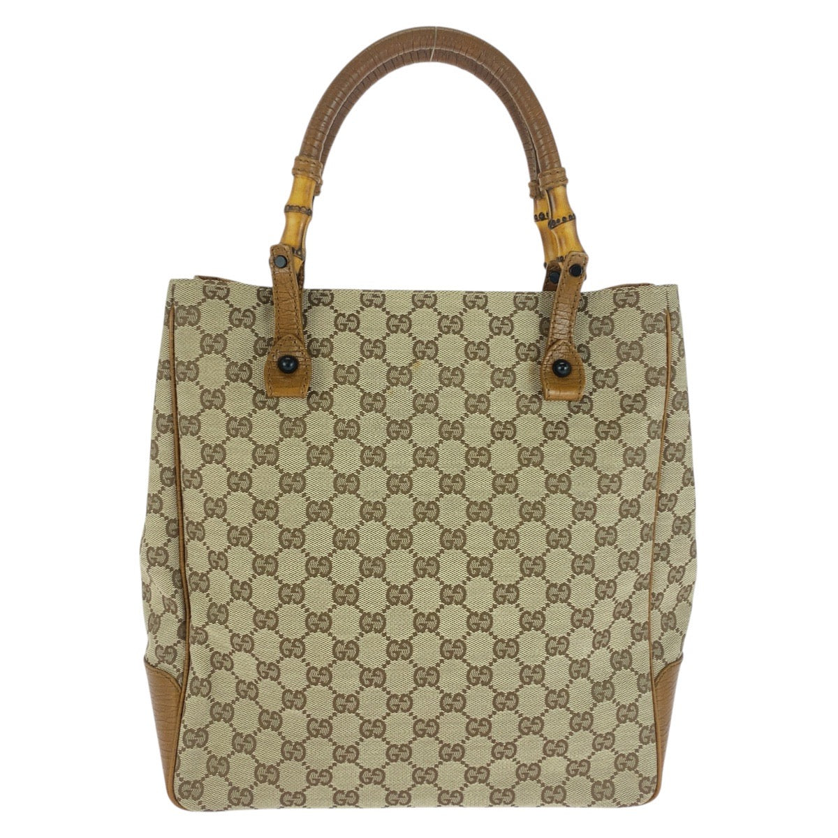 Gucci GG Metal Bamboo Canvas Black Brown Beige Tote Bag