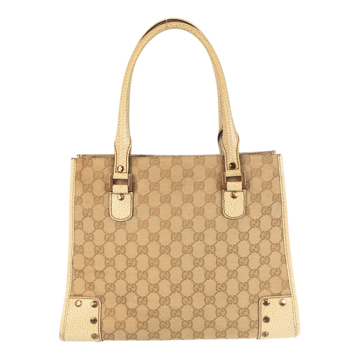 Gucci Ivory GG studs Canvas Gold Tote Bag