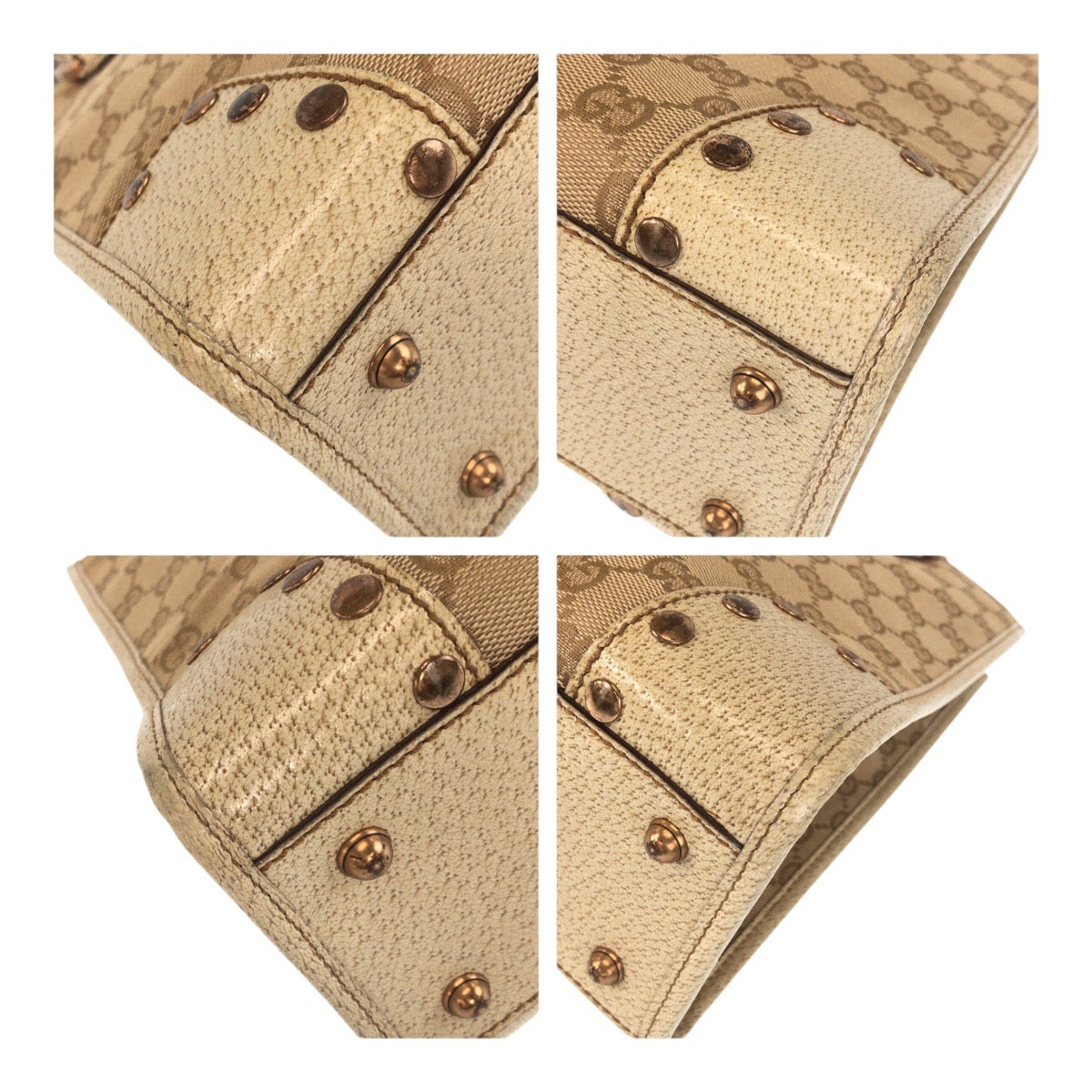 Gucci Ivory GG studs Canvas Gold Tote Bag