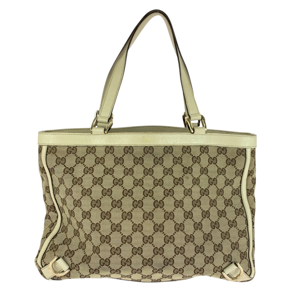 Gucci GG Metal Abbey Canvas White Beige Gold Tote Bag