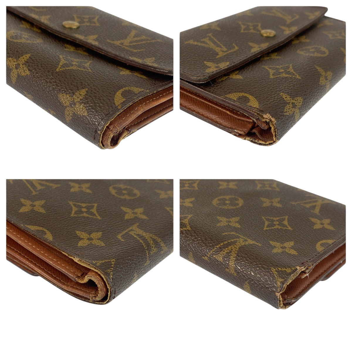 Louis Vuitton Tri-fold M61202 PVC Monogram Brown Gold Wallet Case