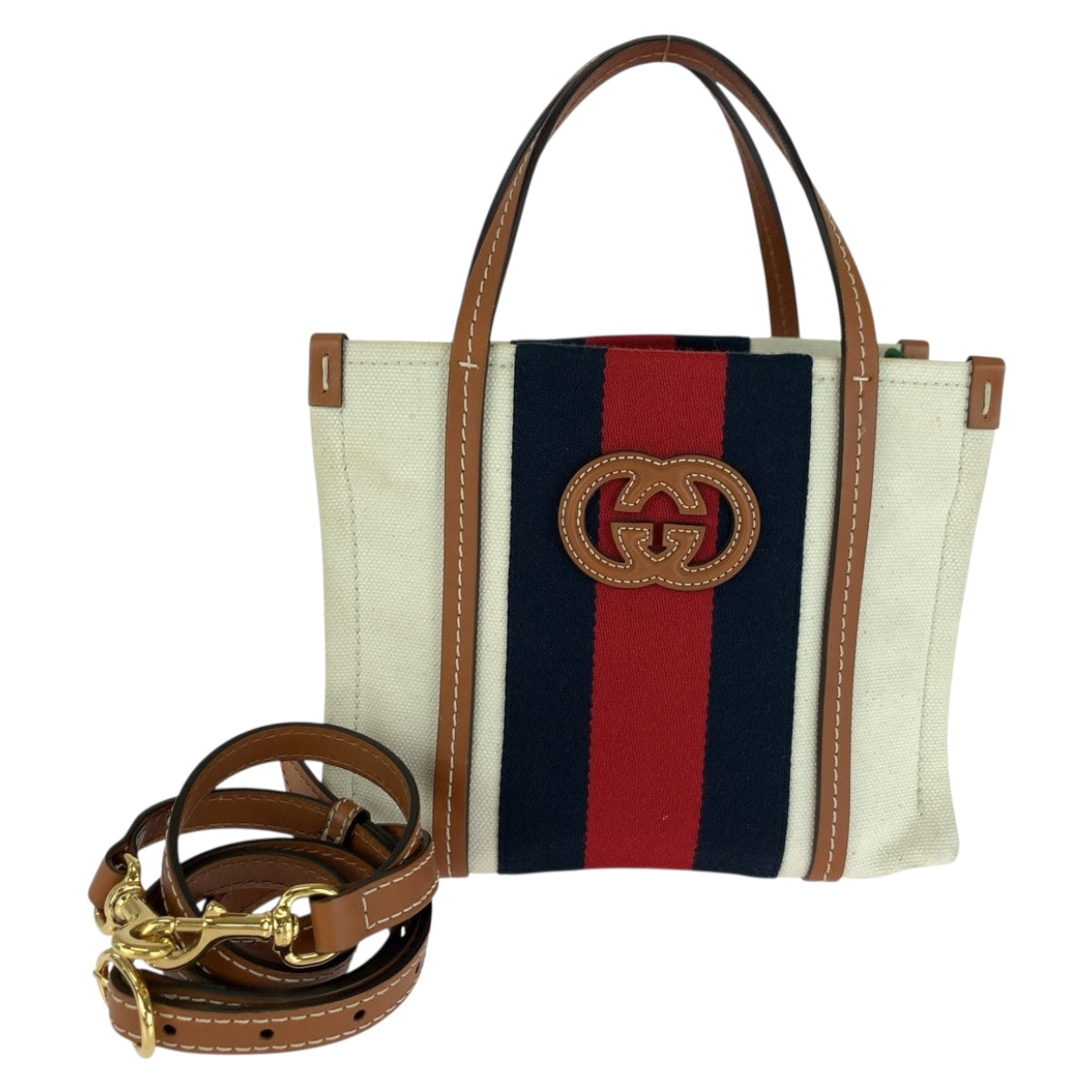 Gucci Interlocking Canvas White Brown Gold Shoulder Bag