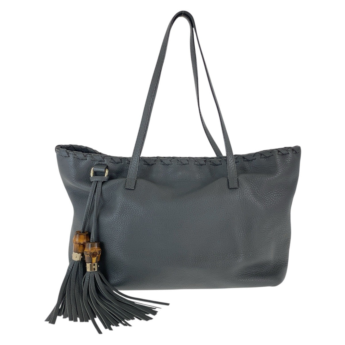 Gucci SilverMetal Bamboo Leather Grey Tote Bag