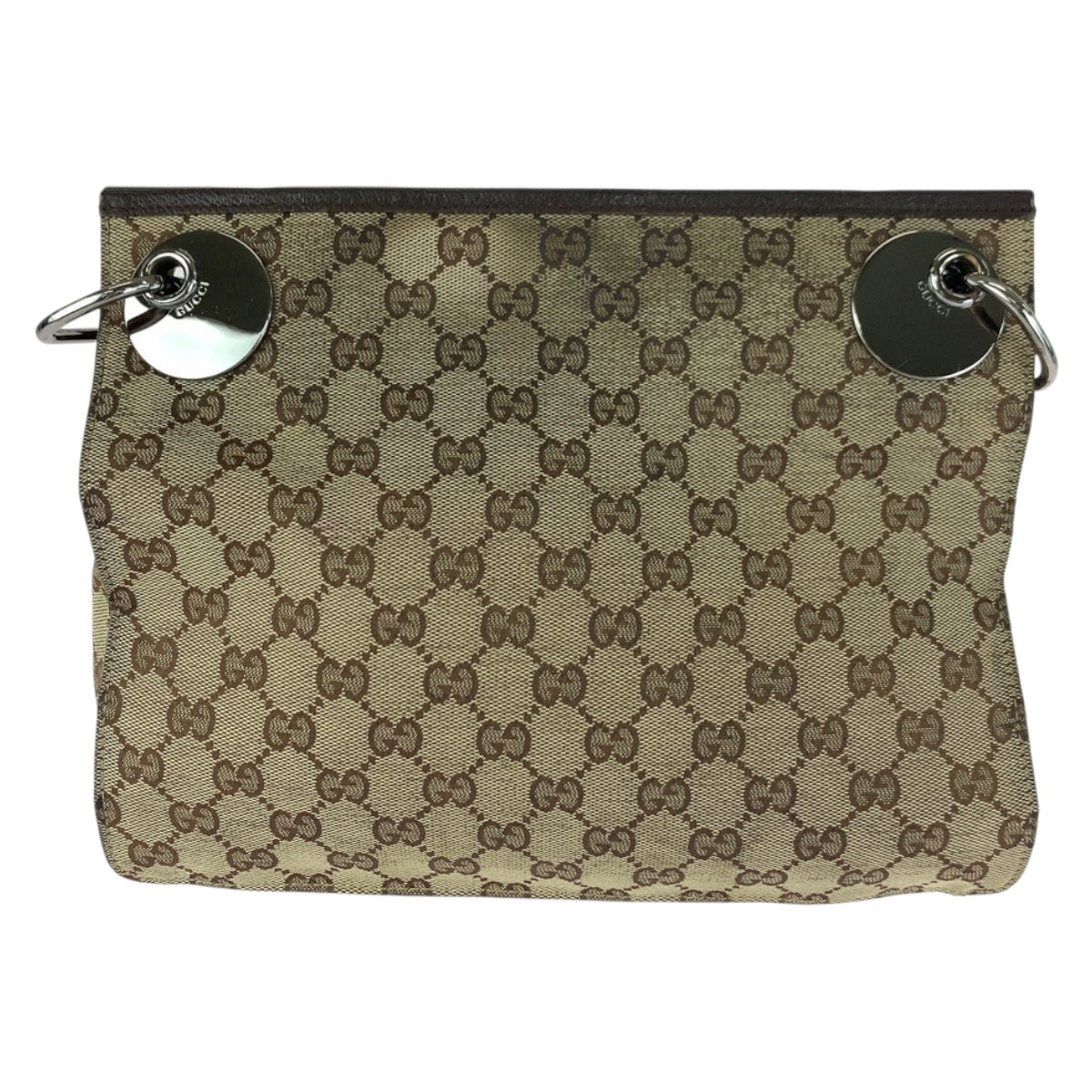 Gucci GG SilverMetal Canvas Brown Beige Shoulder Bag 4