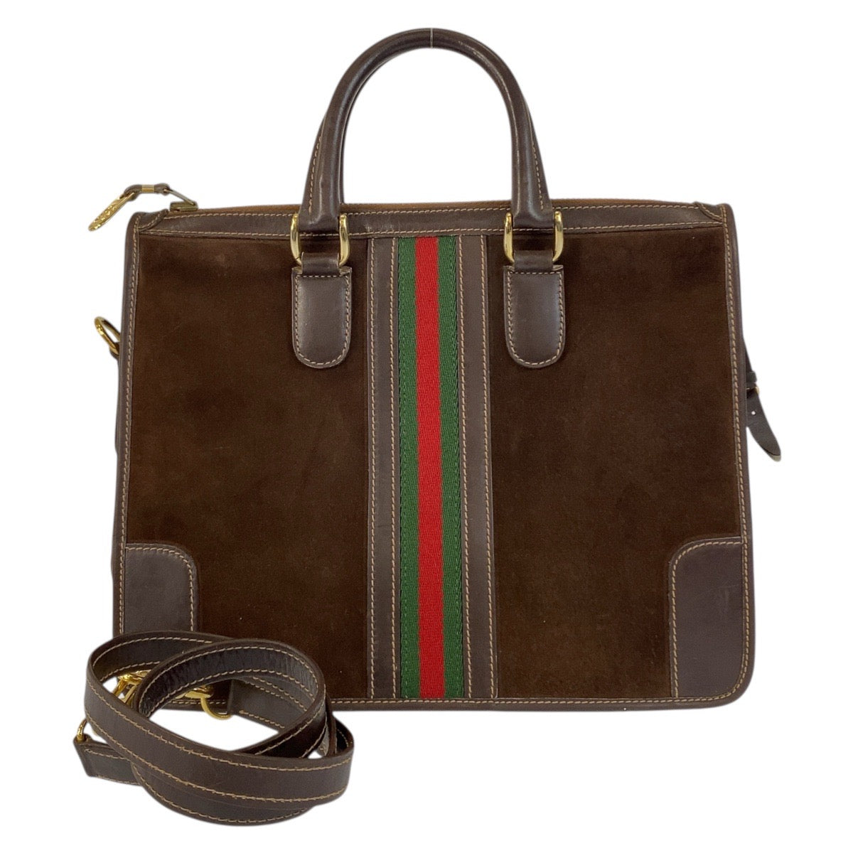 Gucci Metal Sherry line Suede Brown Gold Handbag