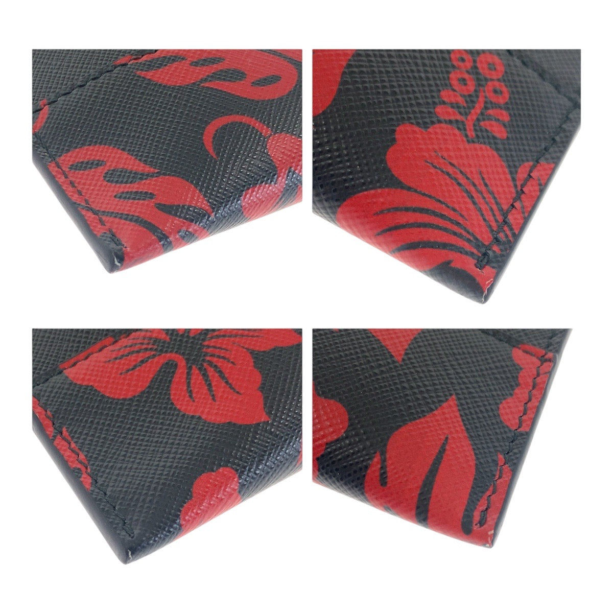Clutch Bag Silvermetal Saffiano Floral Print Logo Leather Black