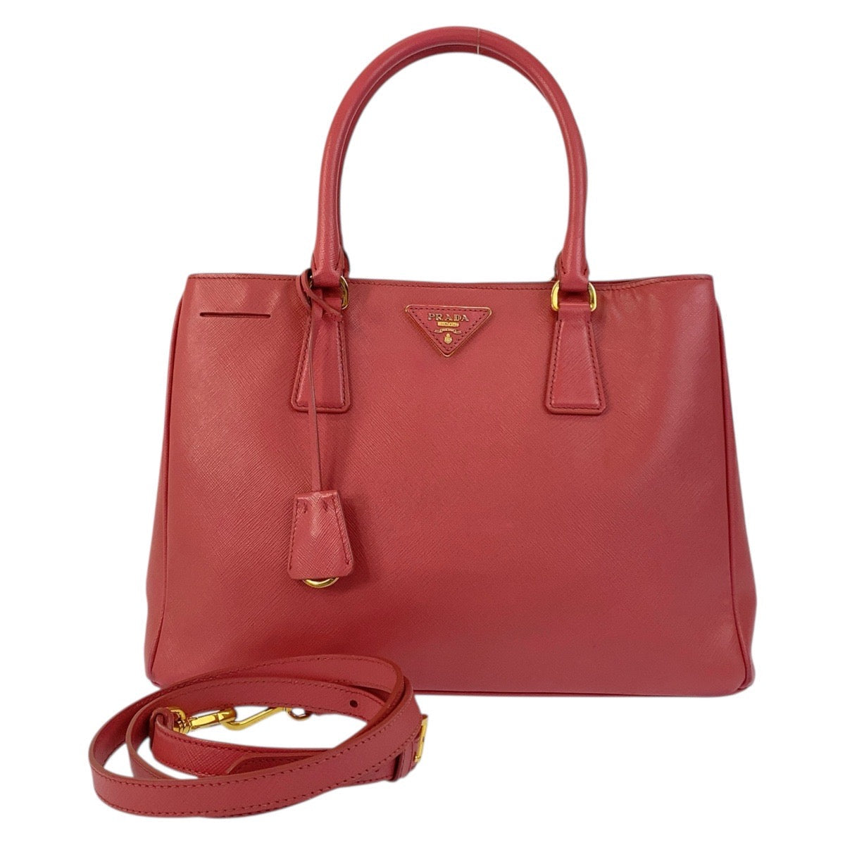 Metal Safiano Triangle With Logo Leather Pink Travel Bag