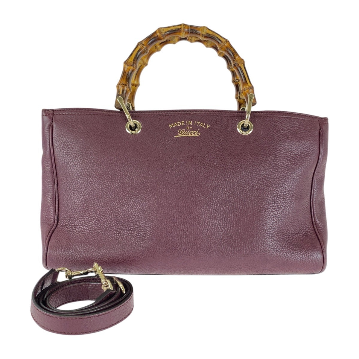 Gucci Wine Bordeaux Metal Bamboo Leather Red Gold Handbag