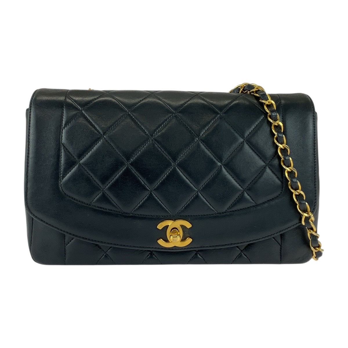 Chanel lambskin Matelasse 25 Diana Flap COCO Black Shoulder Bag