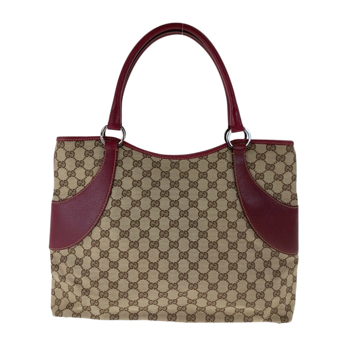 Gucci GG SilverMetal Canvas Beige Red Tote Bag
