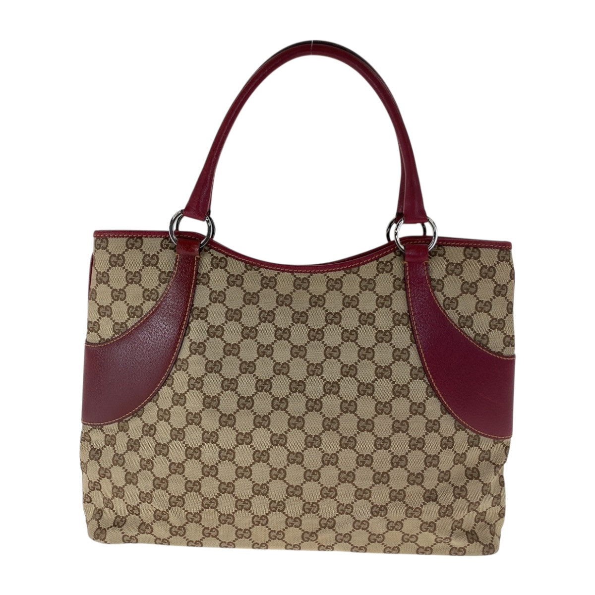 Gucci GG SilverMetal Canvas Beige Red Tote Bag