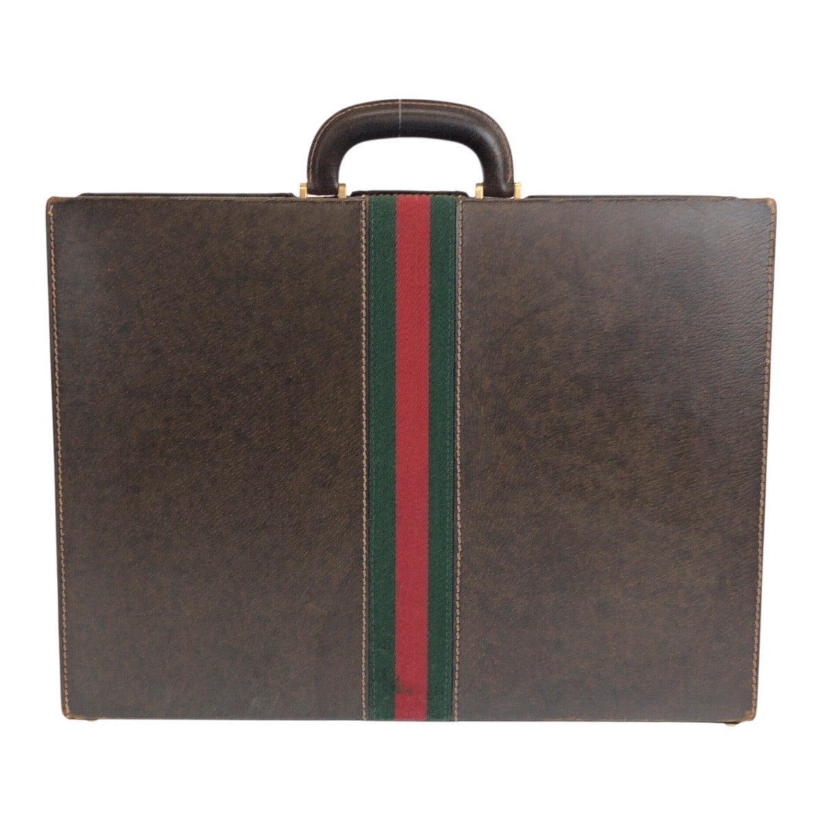 Gucci Business Metal Sherry Line Old Leather Brown Gold Handbag