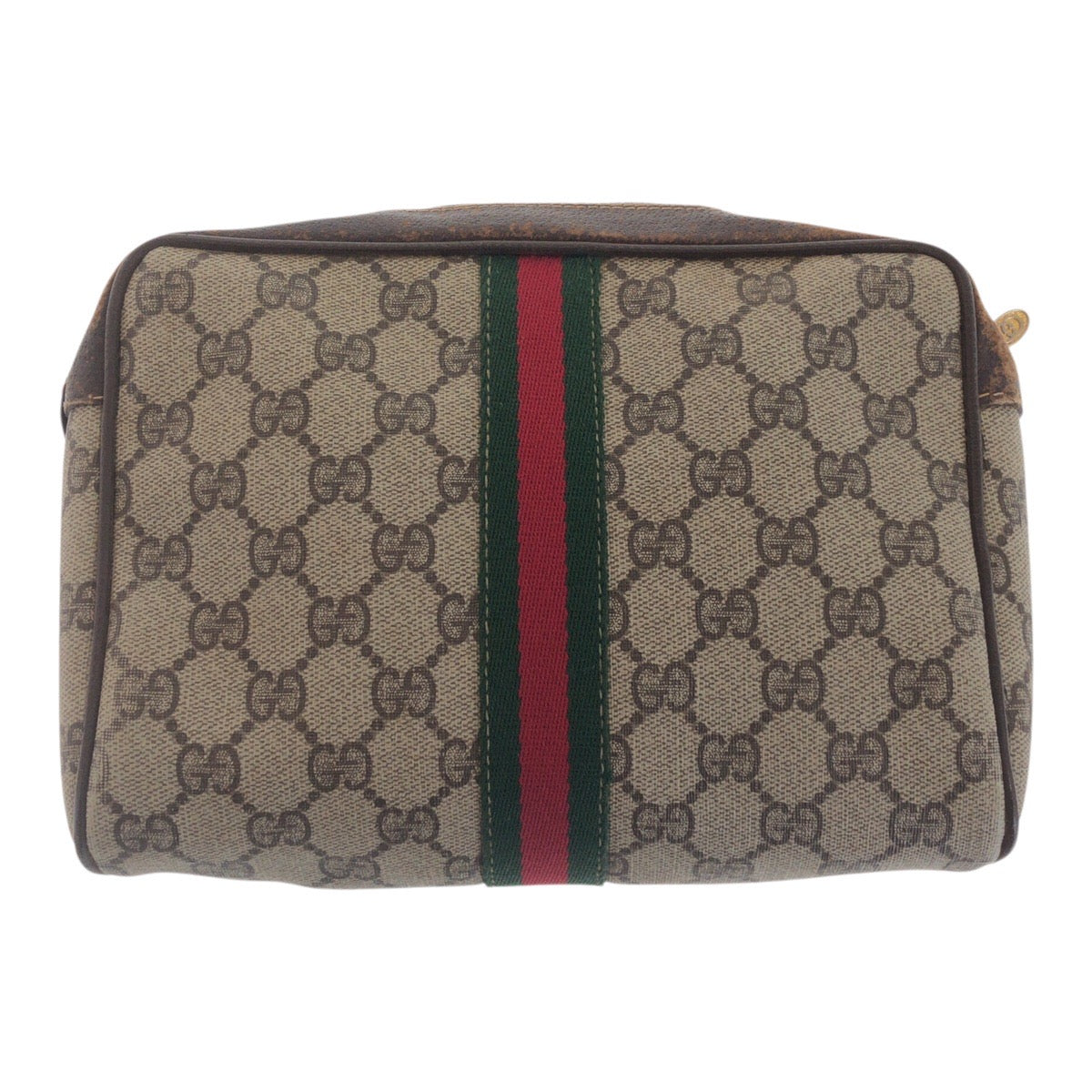 Gucci ä¸é®®æ GG Supreme Metal Sherry Canvas Brown Beige Gold Clutch Bag