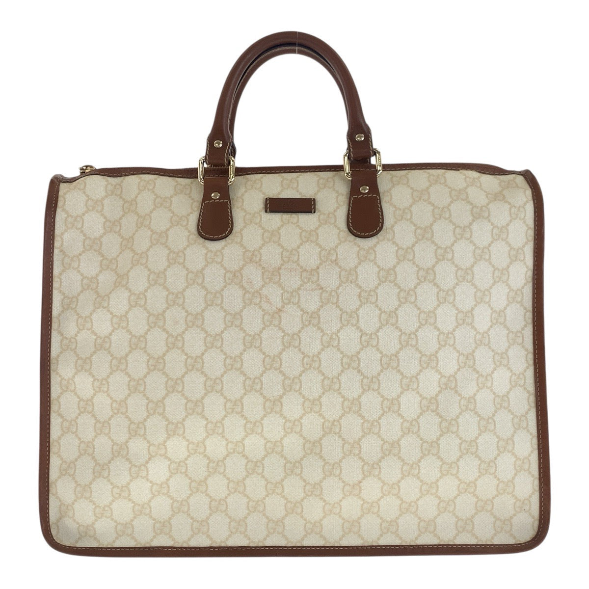 Gucci Business PVC Ivory Metal GG Brown Gold Handbag