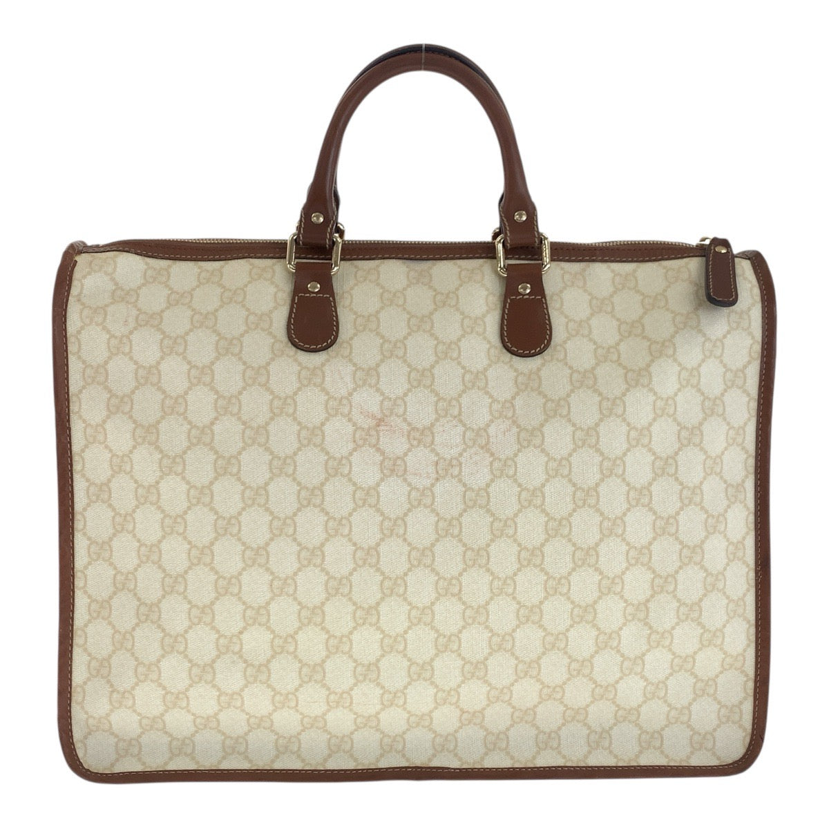 Gucci Business PVC Ivory Metal GG Brown Gold Handbag