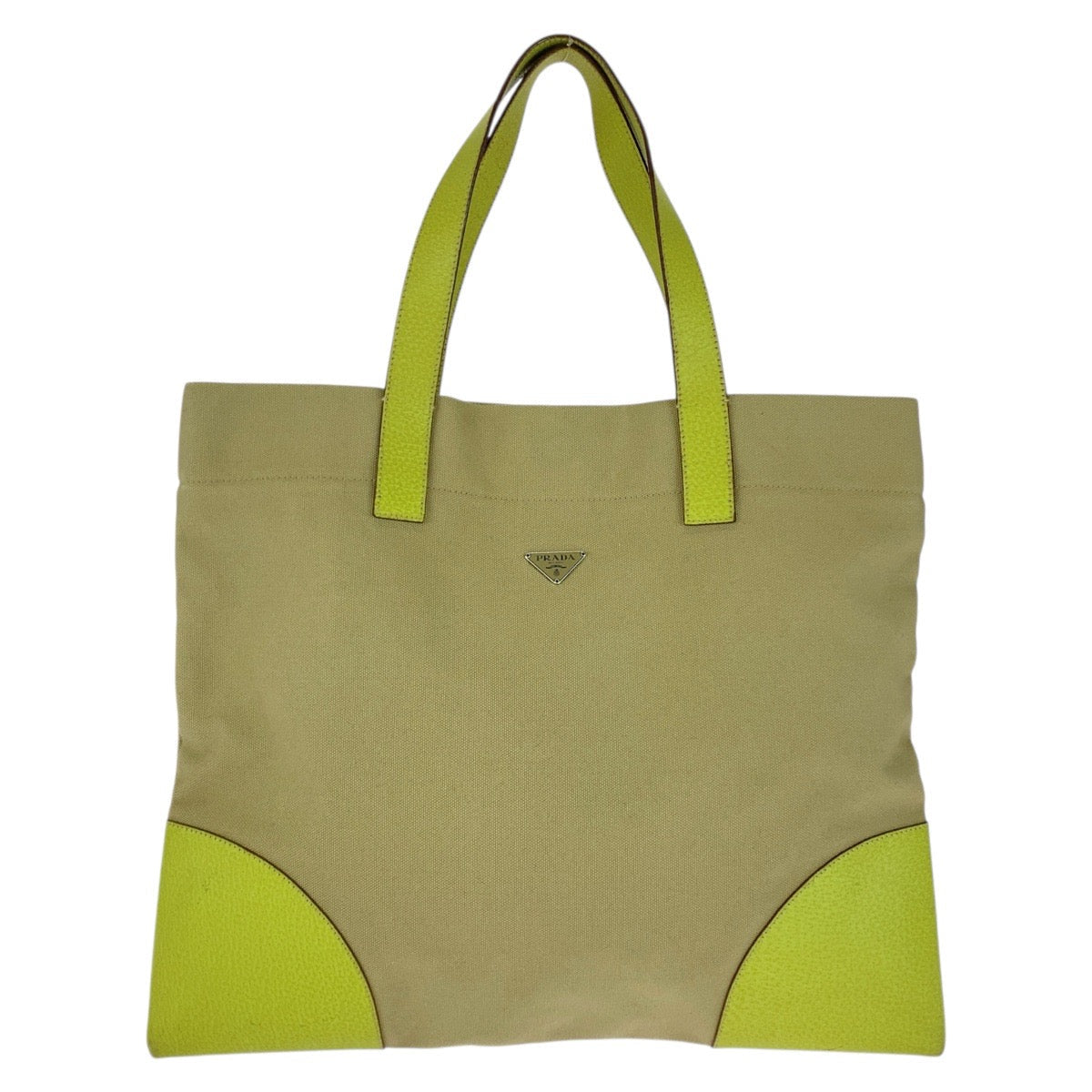 Prada Triangle 2Way Bag Leather Canvas Logo Travel Bag