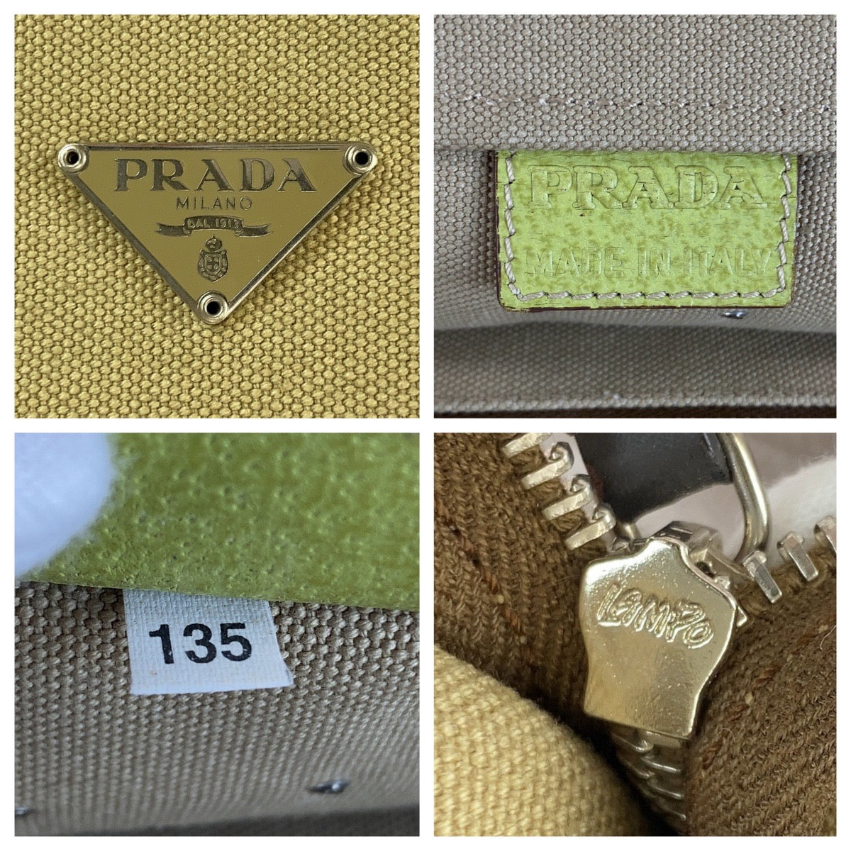 Prada Triangle 2Way Bag Leather Canvas Logo Travel Bag