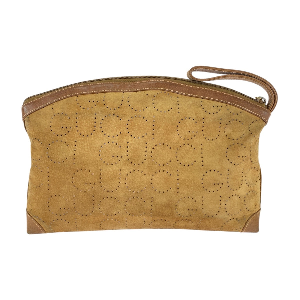 Gucci 004 113 Metal Suede Brown Beige Gold Clutch Bag