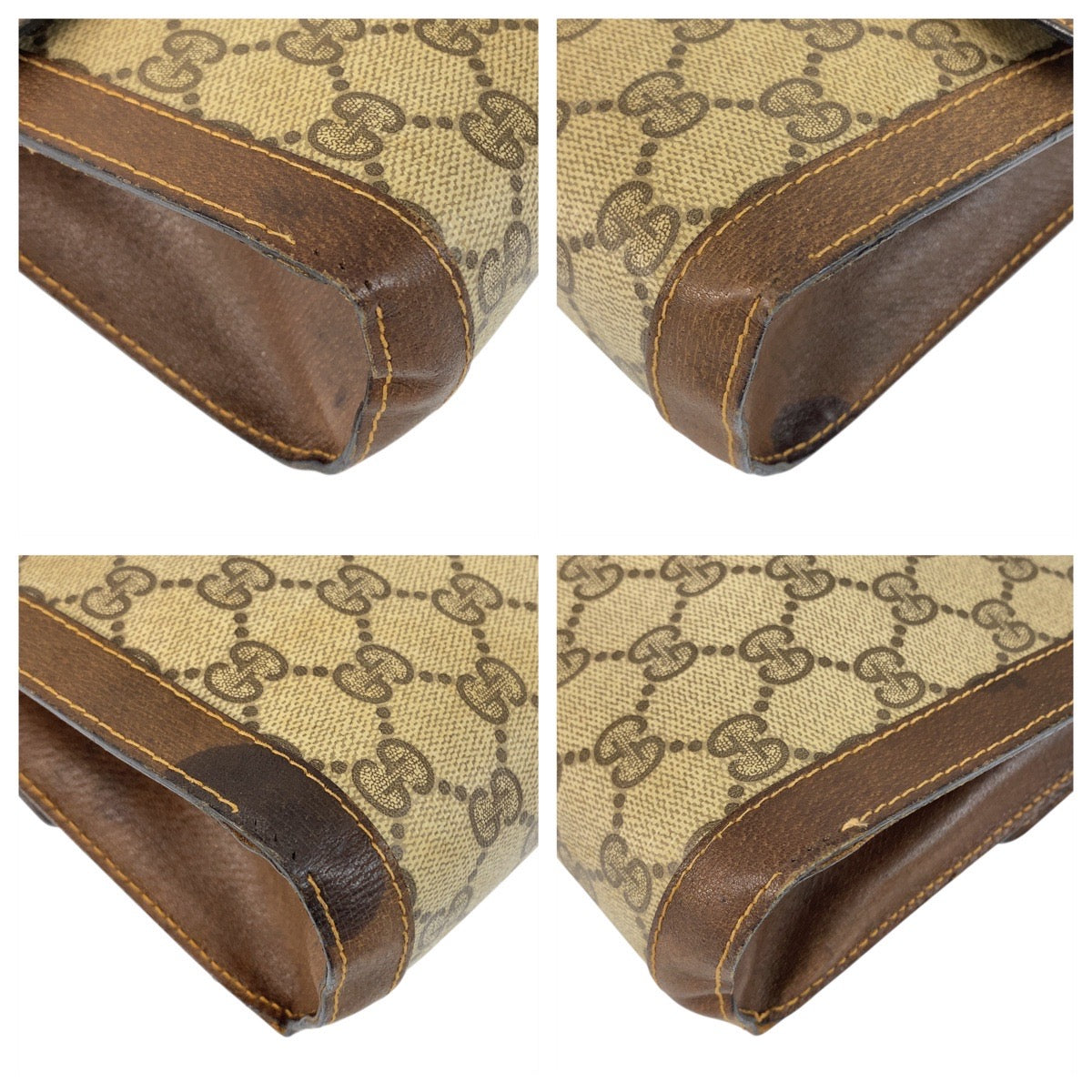 Gucci 38 GG Supreme Metal Sherry Canvas Brown Beige Gold Clutch Bag