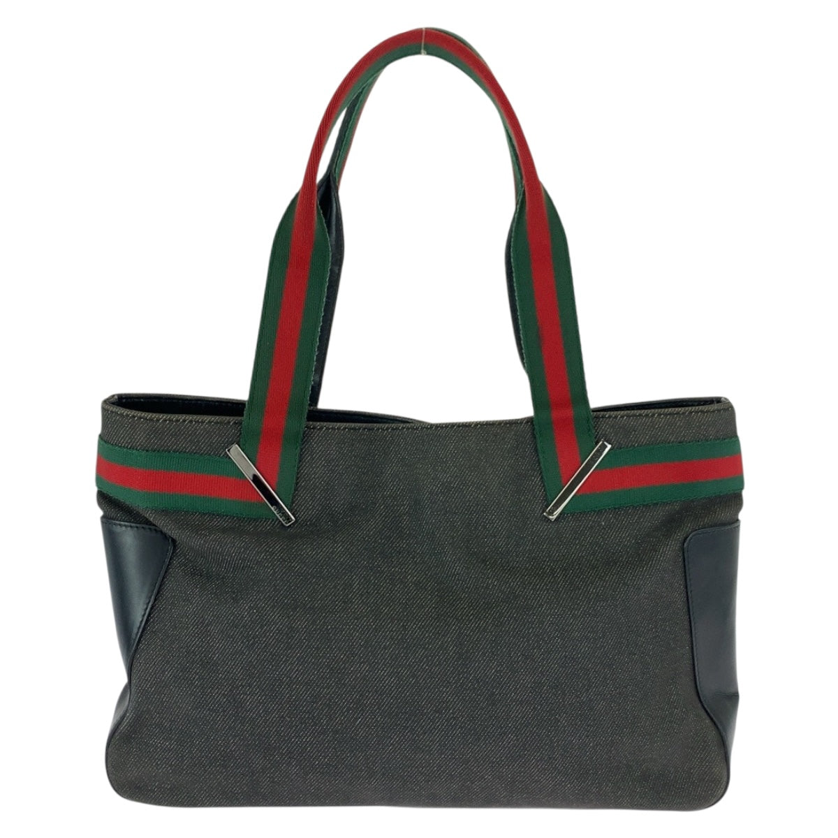 Gucci SilverMetal Sherry line Canvas Black Tote Bag