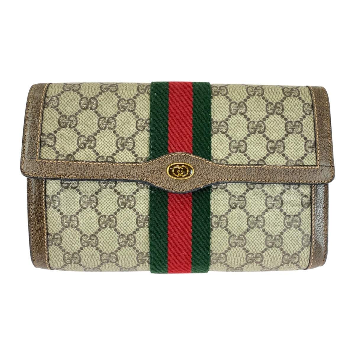 Gucci 89 01 006 GG Supreme Canvas Brown Beige Clutch Bag