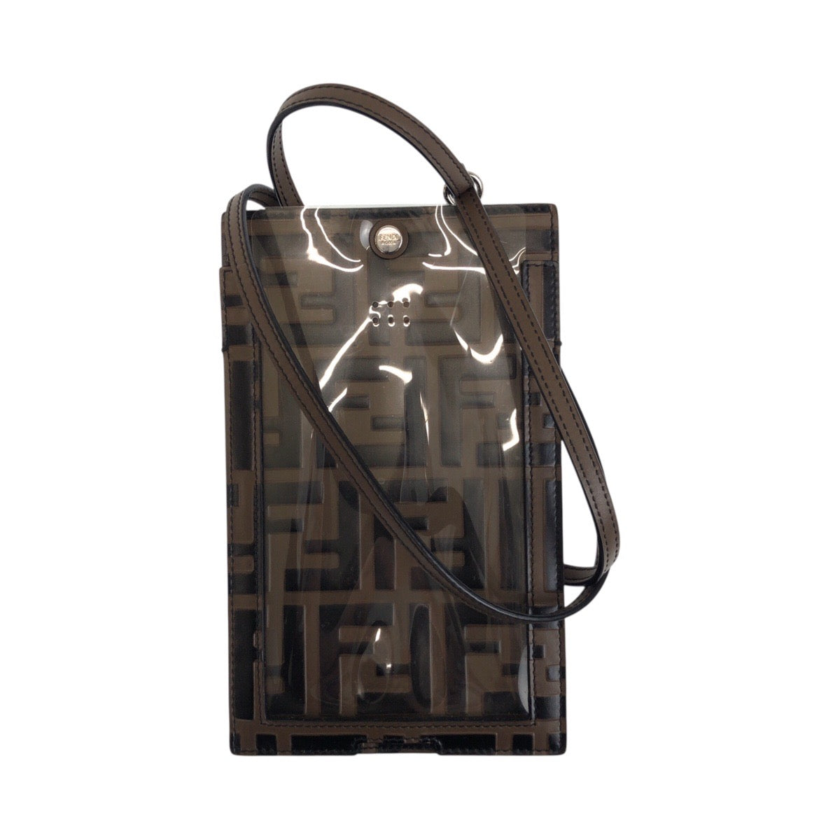 Fendi Mobile Phones And Smartphone Accessories 7Ar737 Zucca Pattern Leather Metal Brown Travel Bag