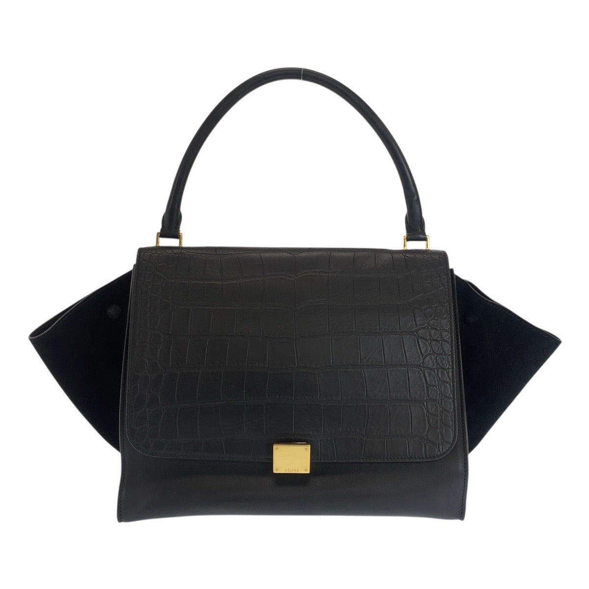 Shoulder Bag Goldmetal Trapeze Embossing Leather Black